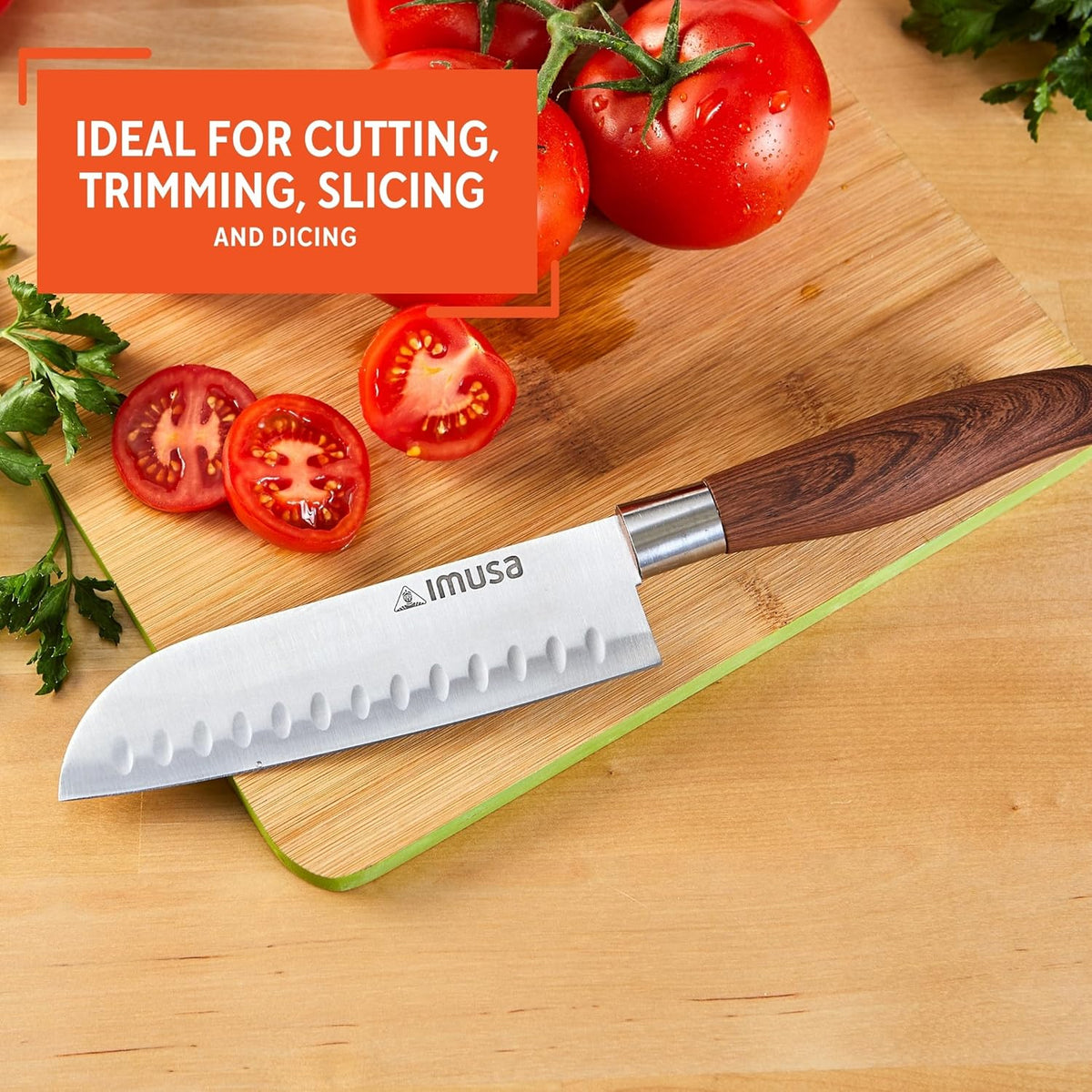 IMUSA 6 Inch Chef Stainless Steel Santoku Knife with Woodlook Handle