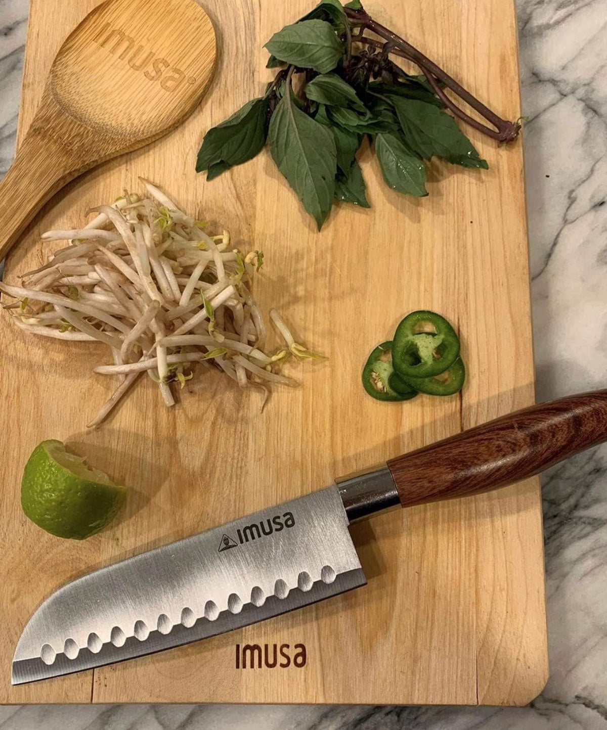 IMUSA 6 Inch Chef Stainless Steel Santoku Knife with Woodlook Handle