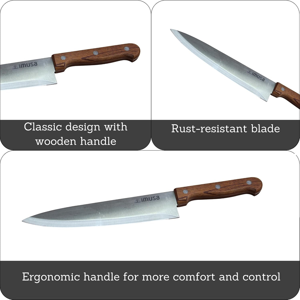IMUSA 6 Inch Chef Stainless Steel Santoku Knife with Woodlook Handle