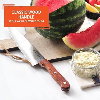 IMUSA 6 Inch Chef Stainless Steel Santoku Knife with Woodlook Handle