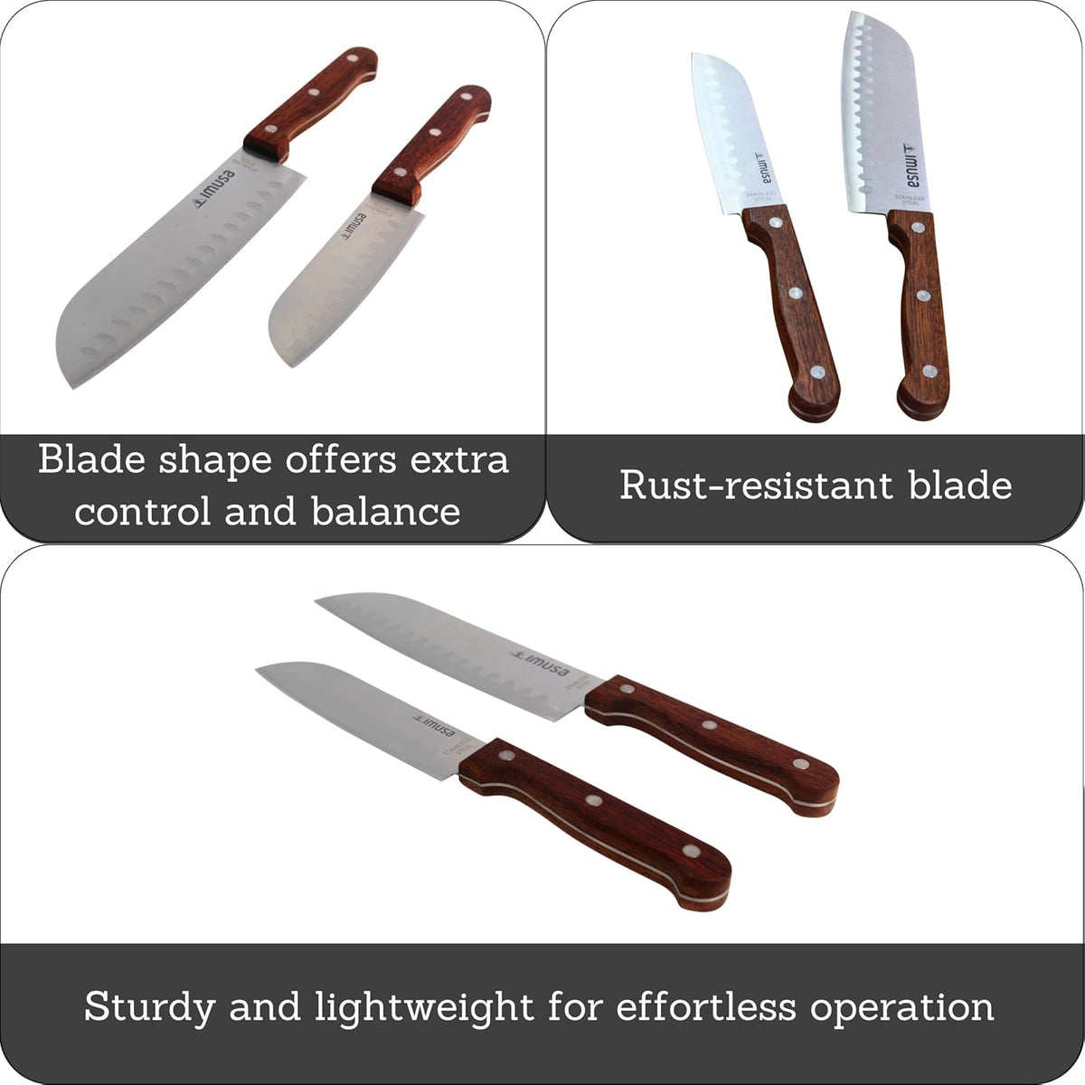 IMUSA 6 Inch Chef Stainless Steel Santoku Knife with Woodlook Handle