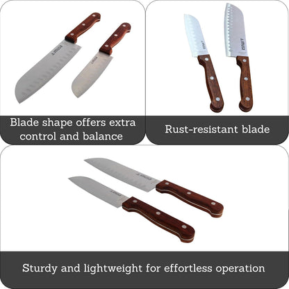 IMUSA 6 Inch Chef Stainless Steel Santoku Knife with Woodlook Handle