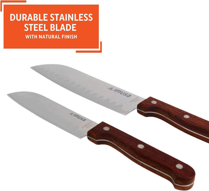 IMUSA 6 Inch Chef Stainless Steel Santoku Knife with Woodlook Handle