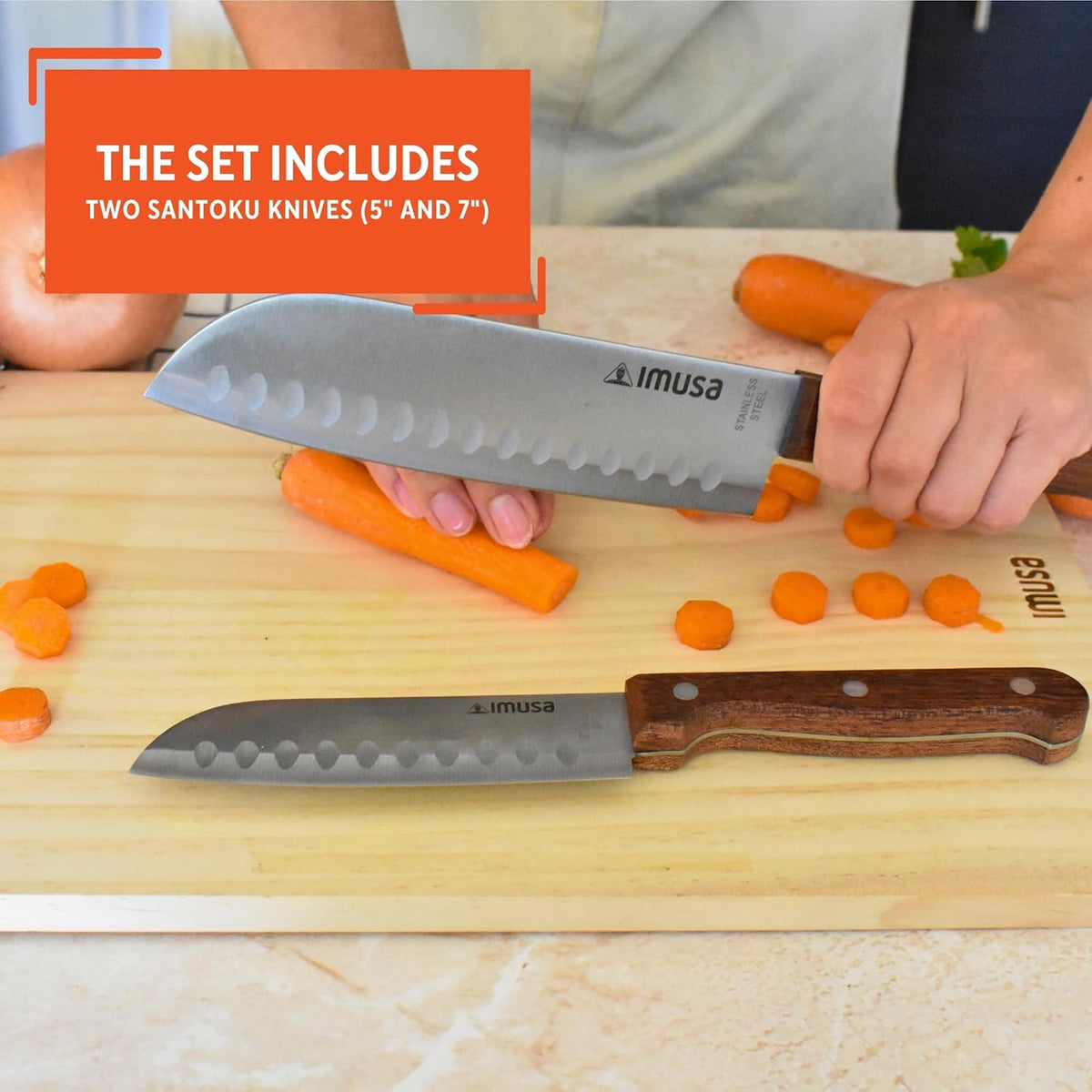 IMUSA 6 Inch Chef Stainless Steel Santoku Knife with Woodlook Handle
