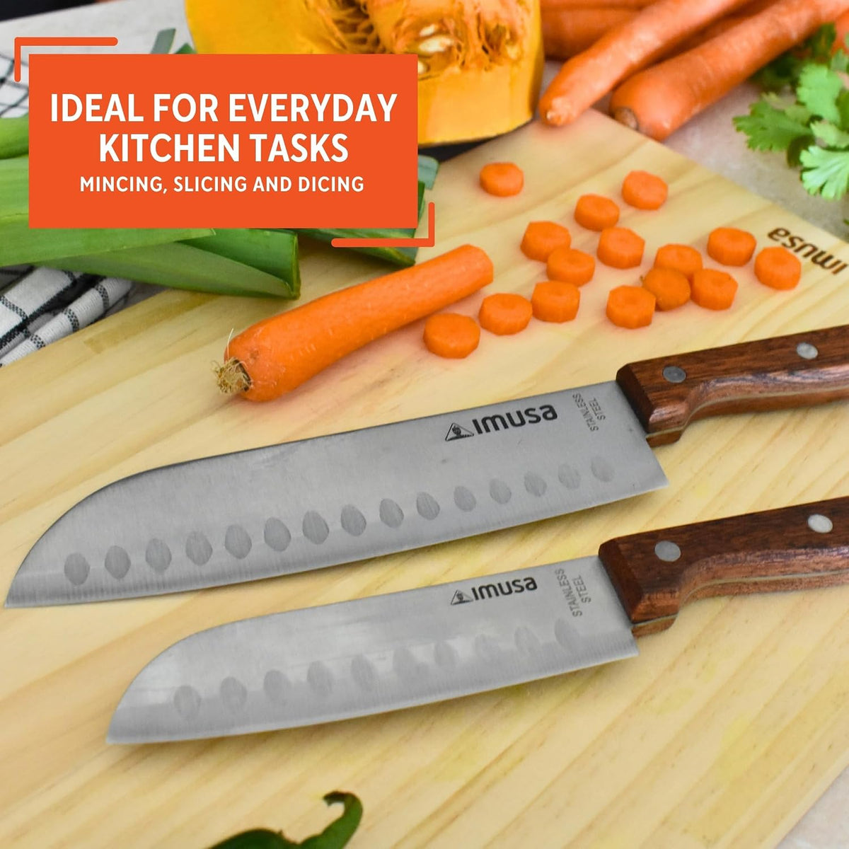 IMUSA 6 Inch Chef Stainless Steel Santoku Knife with Woodlook Handle