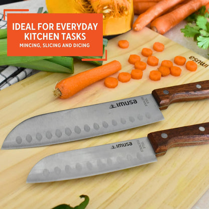 IMUSA 6 Inch Chef Stainless Steel Santoku Knife with Woodlook Handle