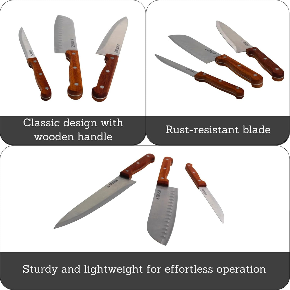 IMUSA 6 Inch Chef Stainless Steel Santoku Knife with Woodlook Handle