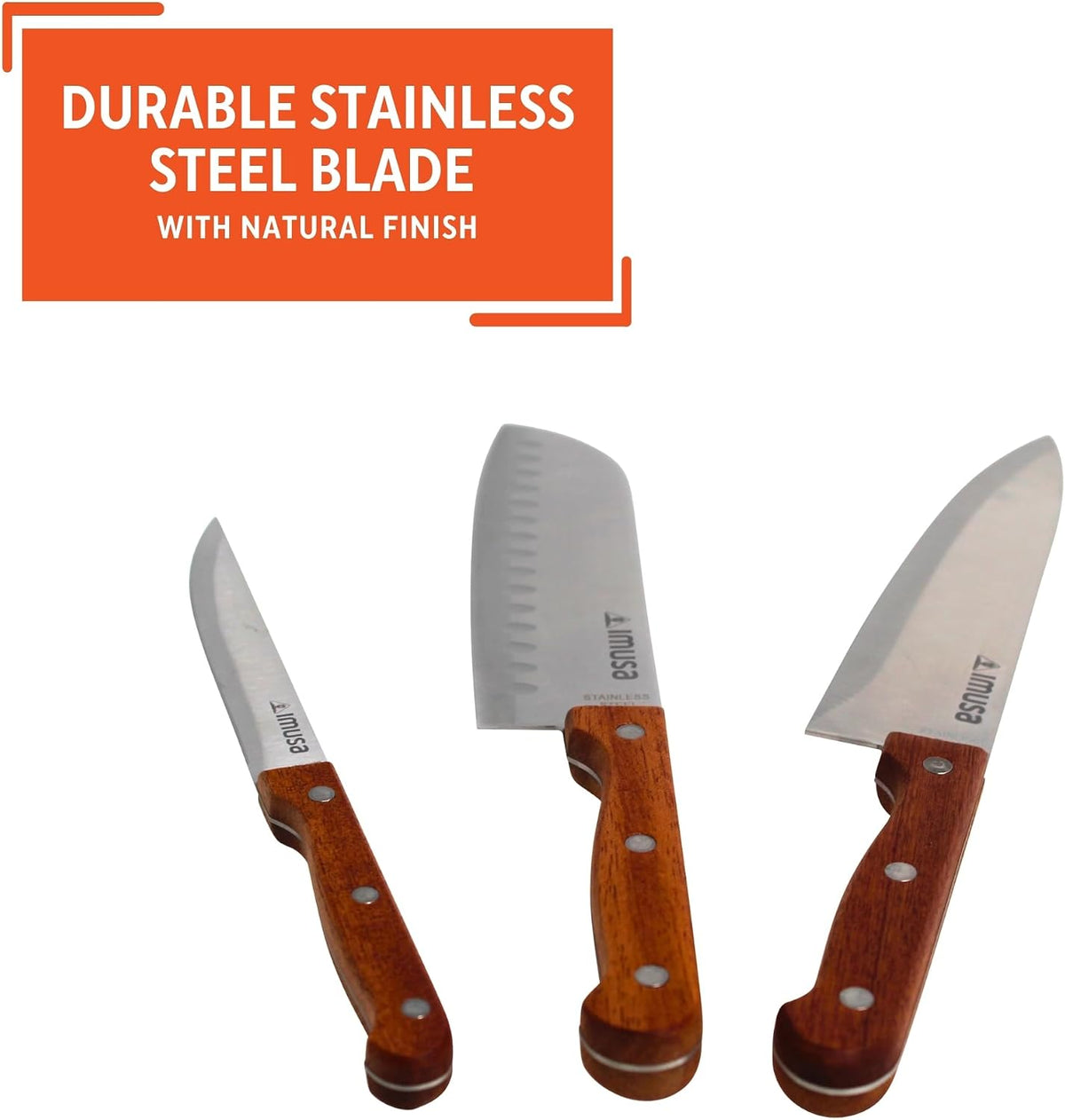 IMUSA 6 Inch Chef Stainless Steel Santoku Knife with Woodlook Handle