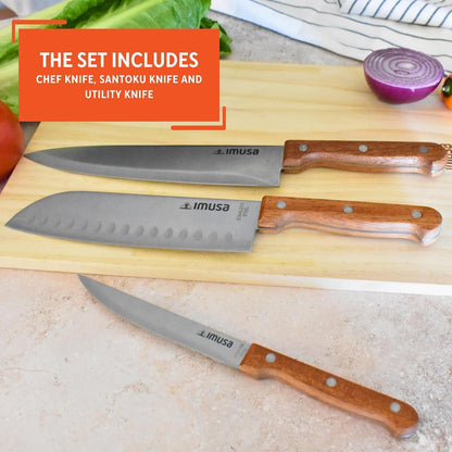 IMUSA 6 Inch Chef Stainless Steel Santoku Knife with Woodlook Handle