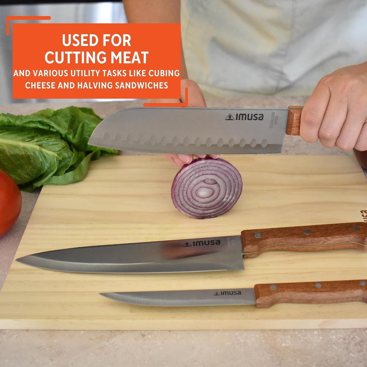 IMUSA 6 Inch Chef Stainless Steel Santoku Knife with Woodlook Handle