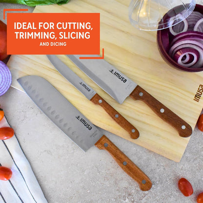 IMUSA 6 Inch Chef Stainless Steel Santoku Knife with Woodlook Handle
