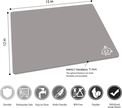 Flexible Plastic Cutting Boards for Kitchen Set of 3, Color Coded Cutting Mats, Non-Slip Cutting Boards for Meat, Dishwasher Safe, Gray
