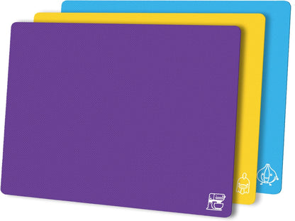 Flexible Plastic Cutting Boards for Kitchen Set of 3, Color Coded Cutting Mats, Non-Slip Cutting Boards for Meat, Dishwasher Safe, Gray