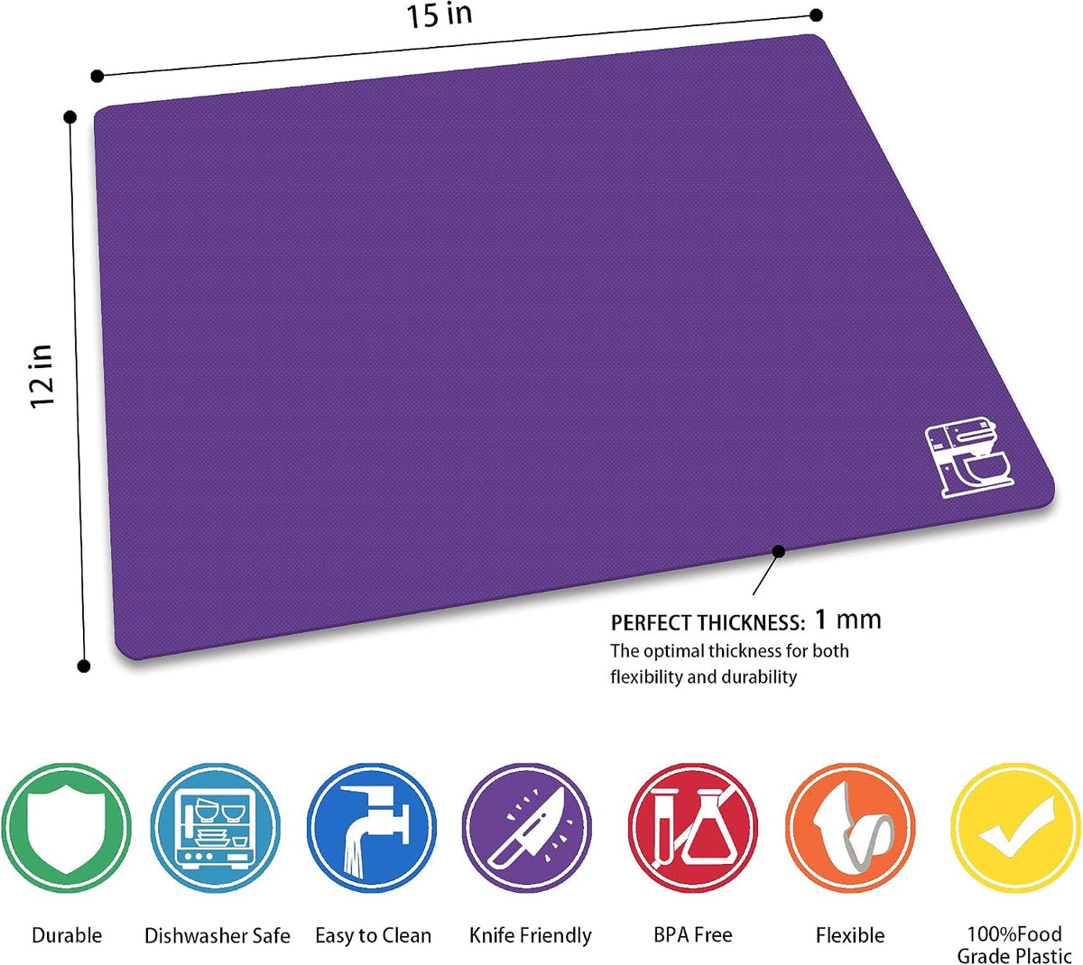 Flexible Plastic Cutting Boards for Kitchen Set of 3, Color Coded Cutting Mats, Non-Slip Cutting Boards for Meat, Dishwasher Safe, Gray