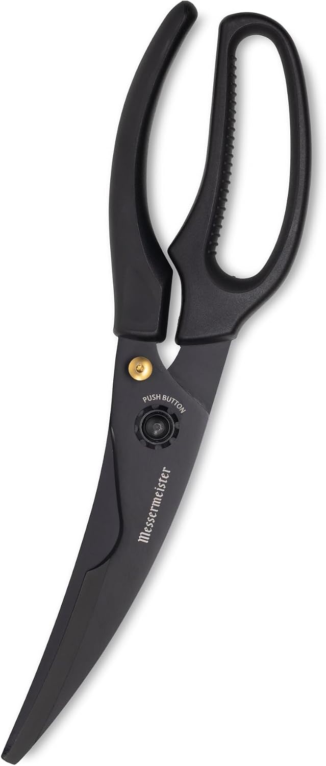 10-Inch Push Button Take-Apart Poultry Shears, Titanium Black - High-Carbon Stainless Steel & Soft-Grip Handles - Includes Nut Cracker & Bottle Opener