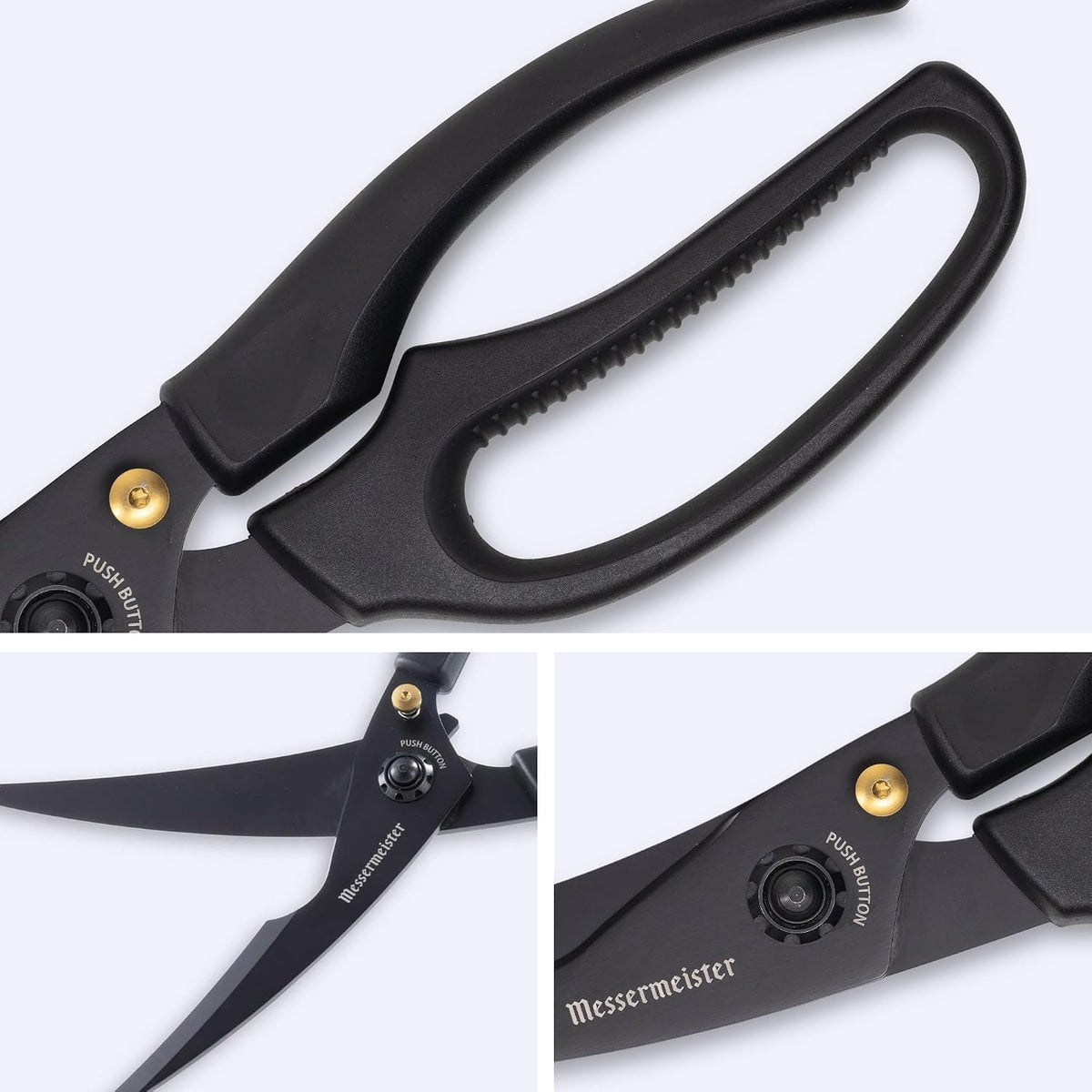 10-Inch Push Button Take-Apart Poultry Shears, Titanium Black - High-Carbon Stainless Steel & Soft-Grip Handles - Includes Nut Cracker & Bottle Opener