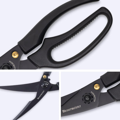 10-Inch Push Button Take-Apart Poultry Shears, Titanium Black - High-Carbon Stainless Steel & Soft-Grip Handles - Includes Nut Cracker & Bottle Opener