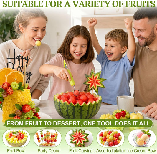 Suuker 4 in 1 Melon Baller Scoop Set, Green | Stainless Steel, Fruit Cutters Shapes, Watermelon Scooper and Baller, Fruit Carving Tools