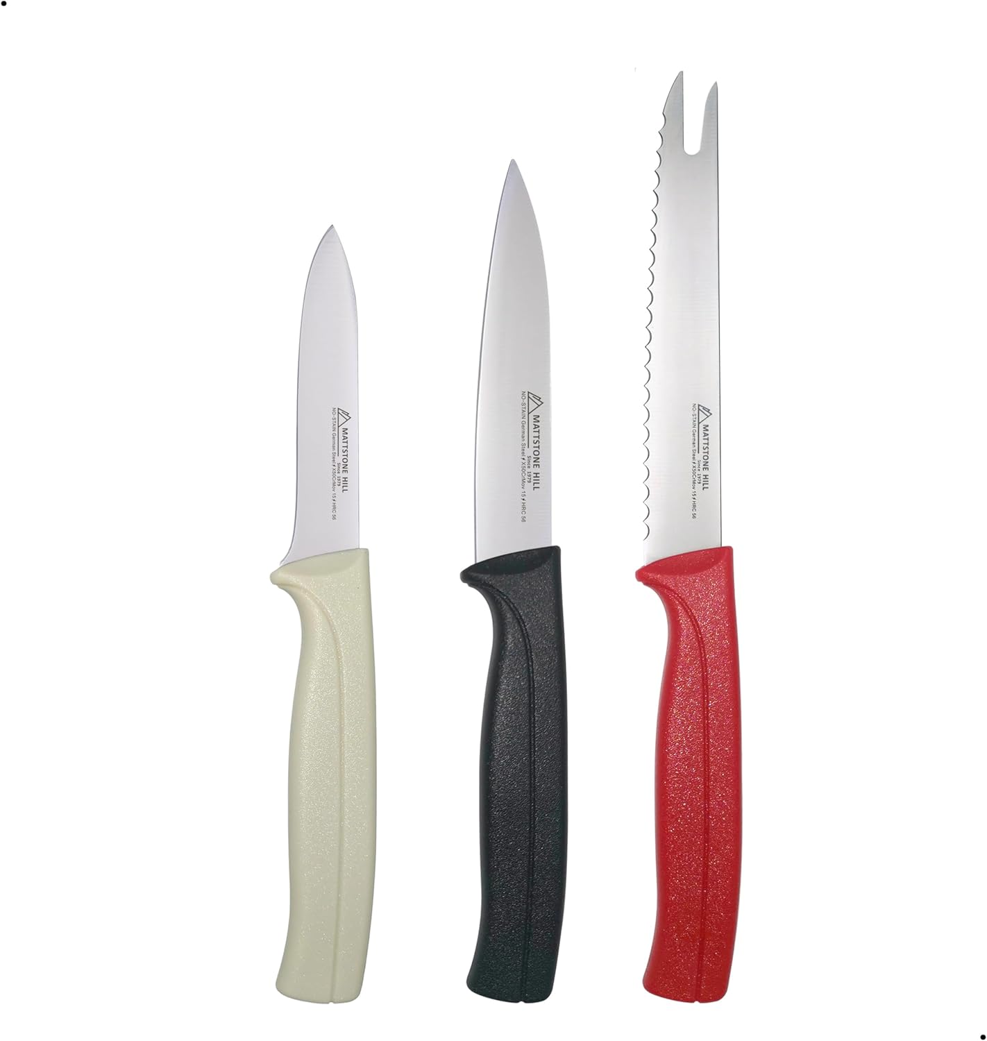 Kitchen Knife Set, MATTSTONE HILL Paring Knife Set - 4.7" Serrated Utility Knife, 3.5" Fruit & Vegetable Paring, 3" Flat Edge Peeling, German High Carbone Steel, Gray, Blue, Green