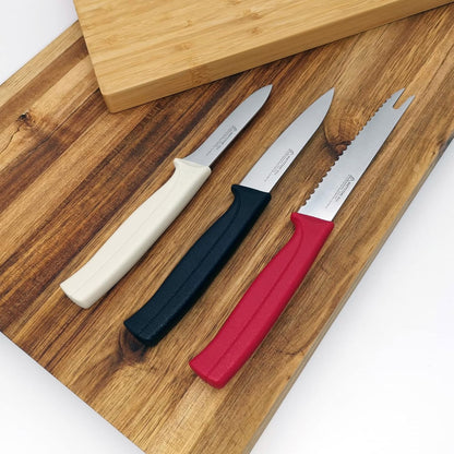 Kitchen Knife Set, MATTSTONE HILL Paring Knife Set - 4.7" Serrated Utility Knife, 3.5" Fruit & Vegetable Paring, 3" Flat Edge Peeling, German High Carbone Steel, Gray, Blue, Green