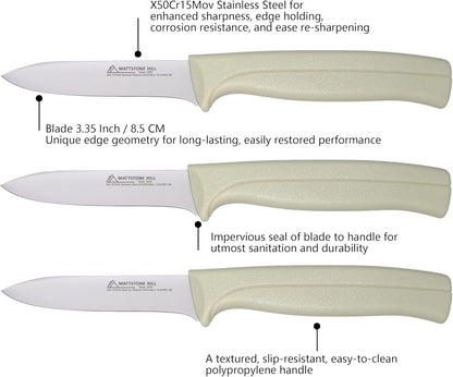 Kitchen Knife Set, MATTSTONE HILL Paring Knife Set - 4.7" Serrated Utility Knife, 3.5" Fruit & Vegetable Paring, 3" Flat Edge Peeling, German High Carbone Steel, Gray, Blue, Green