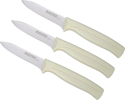 Kitchen Knife Set, MATTSTONE HILL Paring Knife Set - 4.7" Serrated Utility Knife, 3.5" Fruit & Vegetable Paring, 3" Flat Edge Peeling, German High Carbone Steel, Gray, Blue, Green