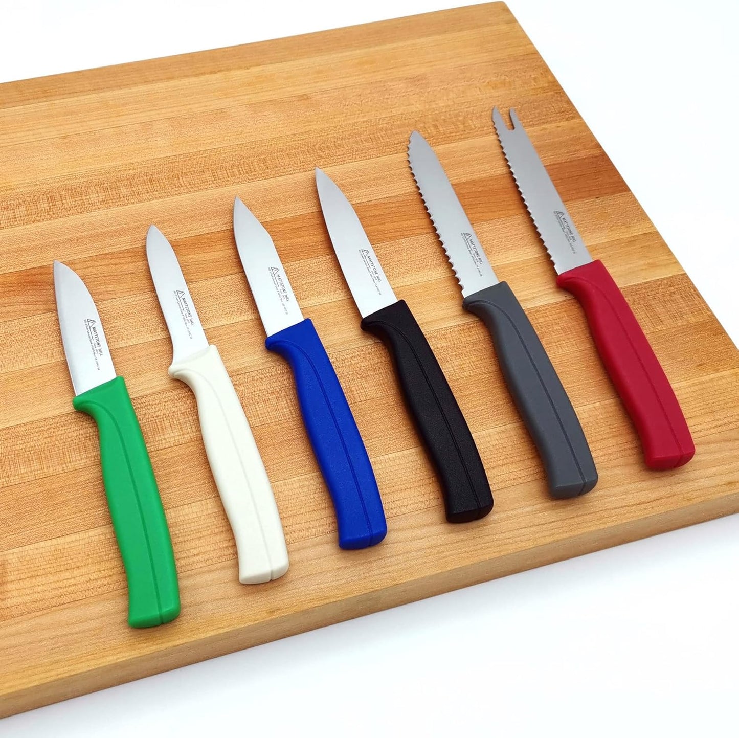 Kitchen Knife Set, MATTSTONE HILL Paring Knife Set - 4.7" Serrated Utility Knife, 3.5" Fruit & Vegetable Paring, 3" Flat Edge Peeling, German High Carbone Steel, Gray, Blue, Green