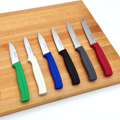 Kitchen Knife Set, MATTSTONE HILL Paring Knife Set - 4.7" Serrated Utility Knife, 3.5" Fruit & Vegetable Paring, 3" Flat Edge Peeling, German High Carbone Steel, Gray, Blue, Green