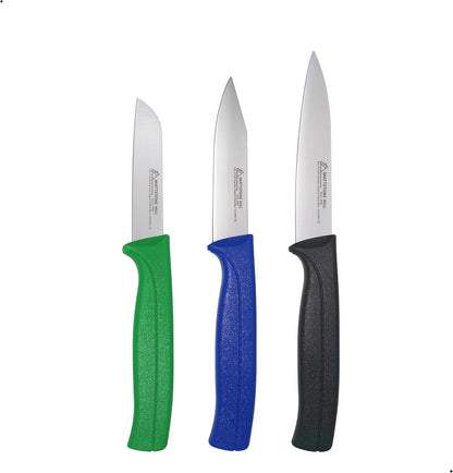 Kitchen Knife Set, MATTSTONE HILL Paring Knife Set - 4.7" Serrated Utility Knife, 3.5" Fruit & Vegetable Paring, 3" Flat Edge Peeling, German High Carbone Steel, Gray, Blue, Green