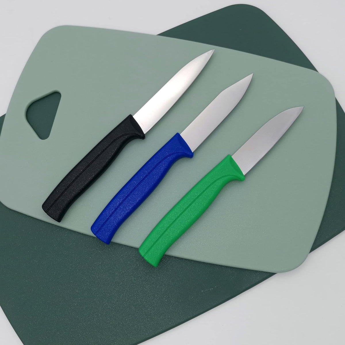 Kitchen Knife Set, MATTSTONE HILL Paring Knife Set - 4.7" Serrated Utility Knife, 3.5" Fruit & Vegetable Paring, 3" Flat Edge Peeling, German High Carbone Steel, Gray, Blue, Green