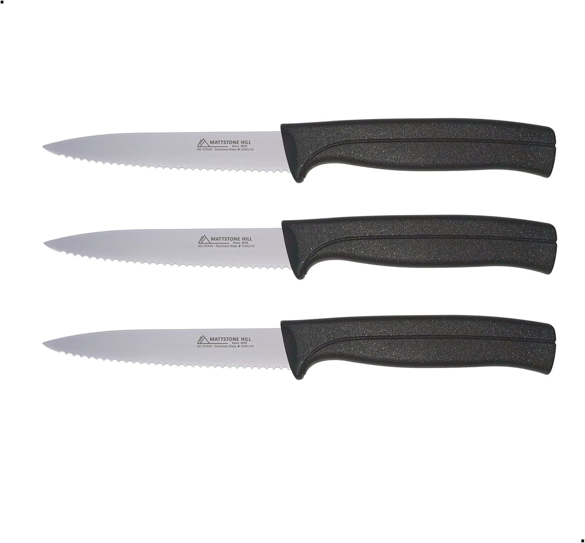 Kitchen Knife Set, MATTSTONE HILL Paring Knife Set - 4.7" Serrated Utility Knife, 3.5" Fruit & Vegetable Paring, 3" Flat Edge Peeling, German High Carbone Steel, Gray, Blue, Green