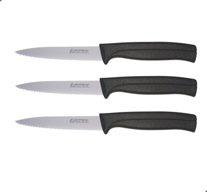 Kitchen Knife Set, MATTSTONE HILL Paring Knife Set - 4.7" Serrated Utility Knife, 3.5" Fruit & Vegetable Paring, 3" Flat Edge Peeling, German High Carbone Steel, Gray, Blue, Green