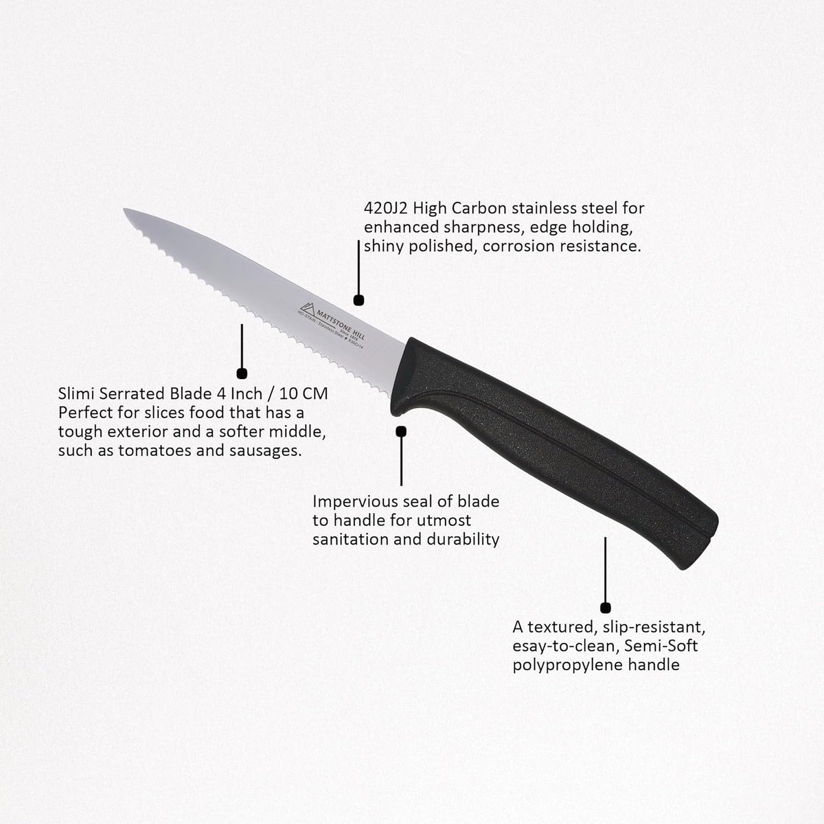 Kitchen Knife Set, MATTSTONE HILL Paring Knife Set - 4.7" Serrated Utility Knife, 3.5" Fruit & Vegetable Paring, 3" Flat Edge Peeling, German High Carbone Steel, Gray, Blue, Green