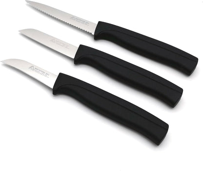Kitchen Knife Set, MATTSTONE HILL Paring Knife Set - 4.7" Serrated Utility Knife, 3.5" Fruit & Vegetable Paring, 3" Flat Edge Peeling, German High Carbone Steel, Gray, Blue, Green