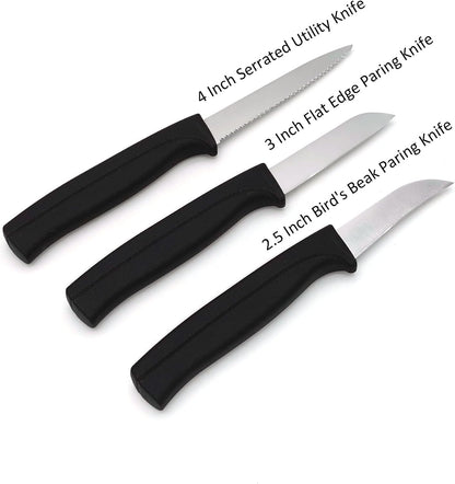 Kitchen Knife Set, MATTSTONE HILL Paring Knife Set - 4.7" Serrated Utility Knife, 3.5" Fruit & Vegetable Paring, 3" Flat Edge Peeling, German High Carbone Steel, Gray, Blue, Green