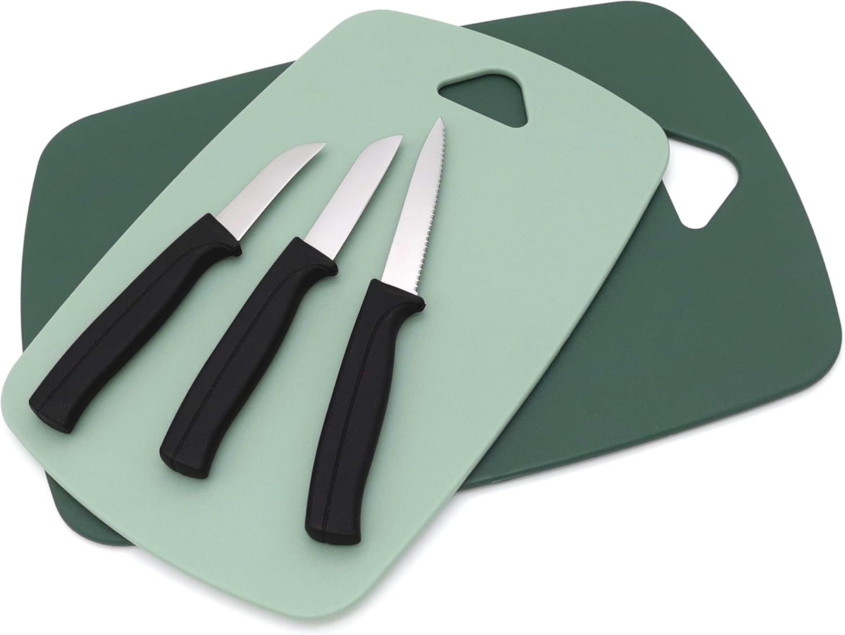Kitchen Knife Set, MATTSTONE HILL Paring Knife Set - 4.7" Serrated Utility Knife, 3.5" Fruit & Vegetable Paring, 3" Flat Edge Peeling, German High Carbone Steel, Gray, Blue, Green