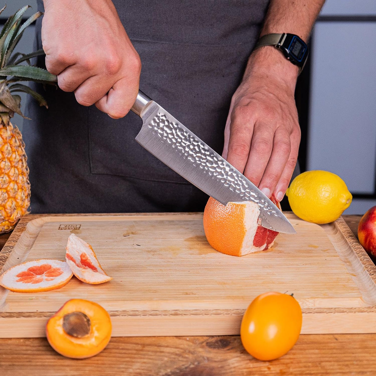 Gyuto 8 inch Chef Kitchen Knife | Ultra Sharp Japanese 440C Stainless Steel | Hammered Tsuchime Finish | Pakkawood Handle | Hidden Full Tang | Pakka Collection Professional Chef Knife