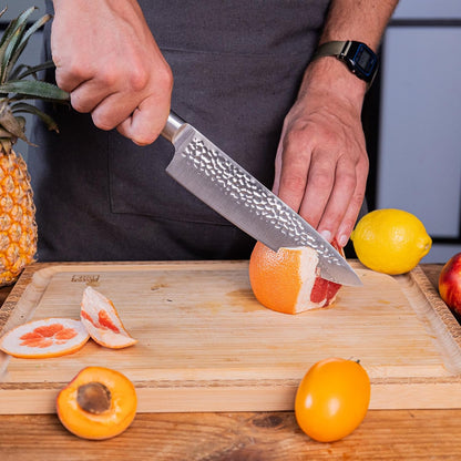Gyuto 8 inch Chef Kitchen Knife | Ultra Sharp Japanese 440C Stainless Steel | Hammered Tsuchime Finish | Pakkawood Handle | Hidden Full Tang | Pakka Collection Professional Chef Knife
