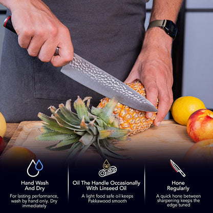 Gyuto 8 inch Chef Kitchen Knife | Ultra Sharp Japanese 440C Stainless Steel | Hammered Tsuchime Finish | Pakkawood Handle | Hidden Full Tang | Pakka Collection Professional Chef Knife