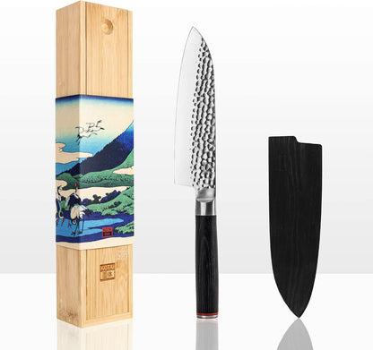 Gyuto 8 inch Chef Kitchen Knife | Ultra Sharp Japanese 440C Stainless Steel | Hammered Tsuchime Finish | Pakkawood Handle | Hidden Full Tang | Pakka Collection Professional Chef Knife