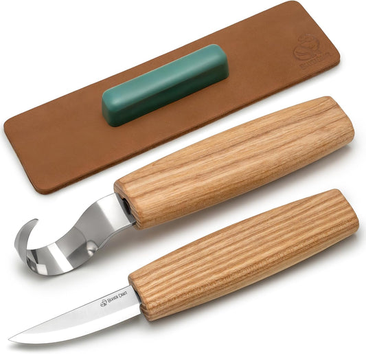 S01 Wood Spoon Carving Knives Set Spoon Making Tools Kit Whittling Knife Hook Knife Right-handed Bowl Cup Kuksa for Beginners Woodworking Professional Wood Carving Kit