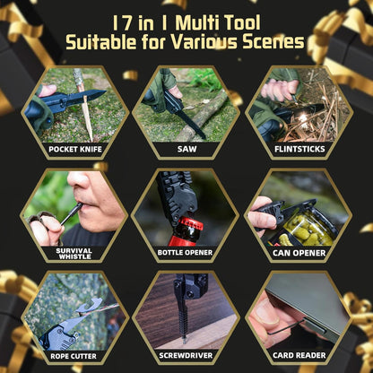 17-in-1 Multitool Knife, Multi-Tool Gift for Men, Camping EDC Pocket Knife | Stocking Stuffers Gifts for Men Dad from Daughter Son, Unique Practical Birthday Gifts for Husband Boyfriend Father Outdoor