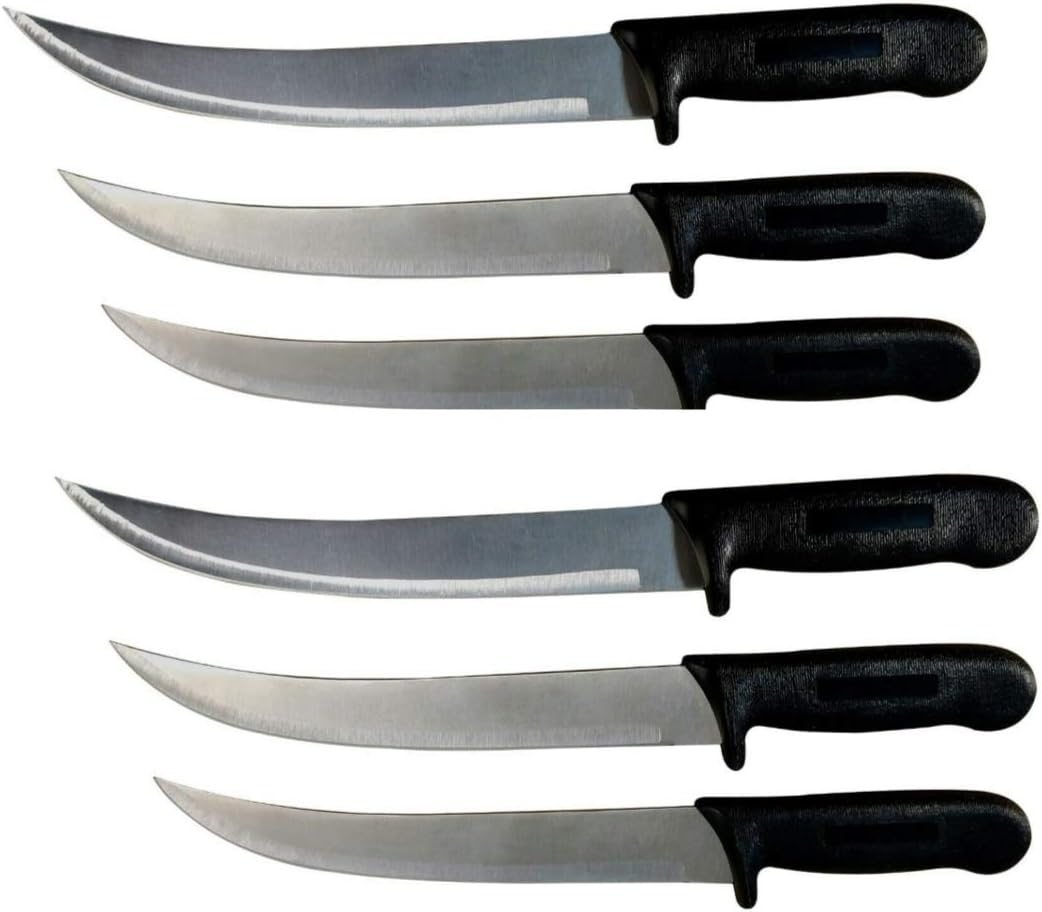 10” Breaking Butcher Knife - Cimiter - Curved Blade Black Handle - (6 Pack - 10" Breaking Knife)