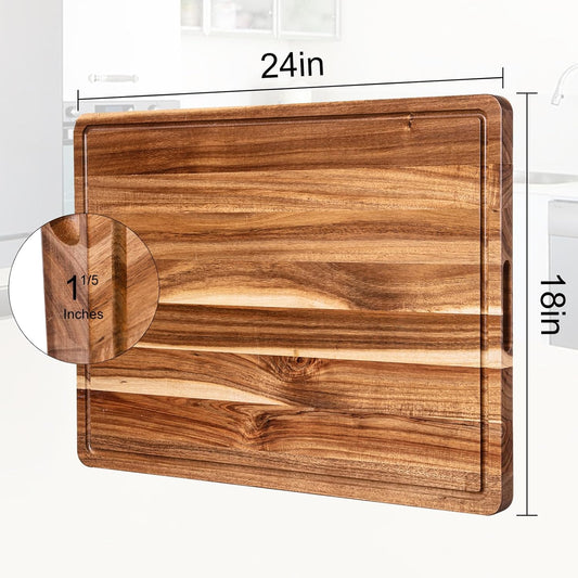 24 Inch Countertop Cutting Boards, Extra Large Chopping Board for Kitchen | Butcher Block Carving Board for BBQ, Turkey, Meat, Large Charcuterie Board with Handles, Juice Groove