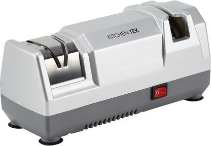 Kitchen Tek 2-Stage Electric Knife Sharpener, 1 Straight-Edge Knife Sharpener With Diamond Grinding Wheel - 120 Voltage, Quick Sharpening, Gray Plastic, For Kitchen Knives