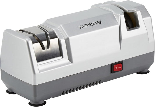 Kitchen Tek 2-Stage Electric Knife Sharpener, 1 Straight-Edge Knife Sharpener With Diamond Grinding Wheel - 120 Voltage, Quick Sharpening, Gray Plastic, For Kitchen Knives