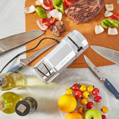 Kitchen Tek 2-Stage Electric Knife Sharpener, 1 Straight-Edge Knife Sharpener With Diamond Grinding Wheel - 120 Voltage, Quick Sharpening, Gray Plastic, For Kitchen Knives