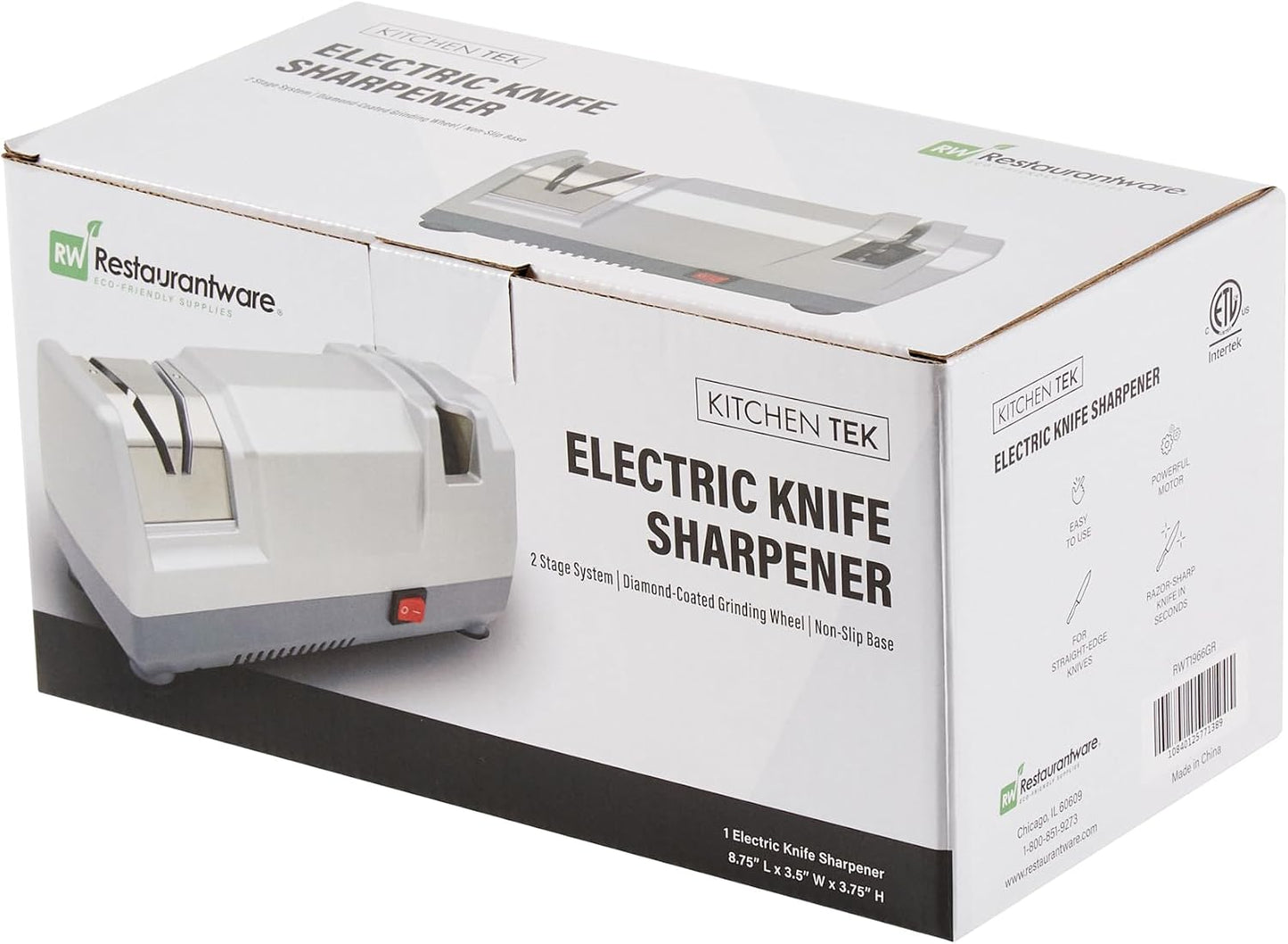 Kitchen Tek 2-Stage Electric Knife Sharpener, 1 Straight-Edge Knife Sharpener With Diamond Grinding Wheel - 120 Voltage, Quick Sharpening, Gray Plastic, For Kitchen Knives