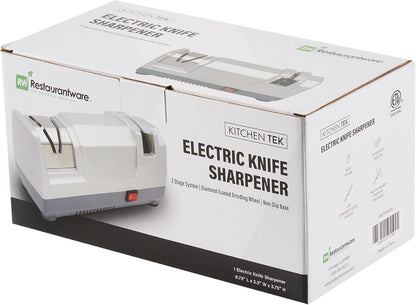 Kitchen Tek 2-Stage Electric Knife Sharpener, 1 Straight-Edge Knife Sharpener With Diamond Grinding Wheel - 120 Voltage, Quick Sharpening, Gray Plastic, For Kitchen Knives