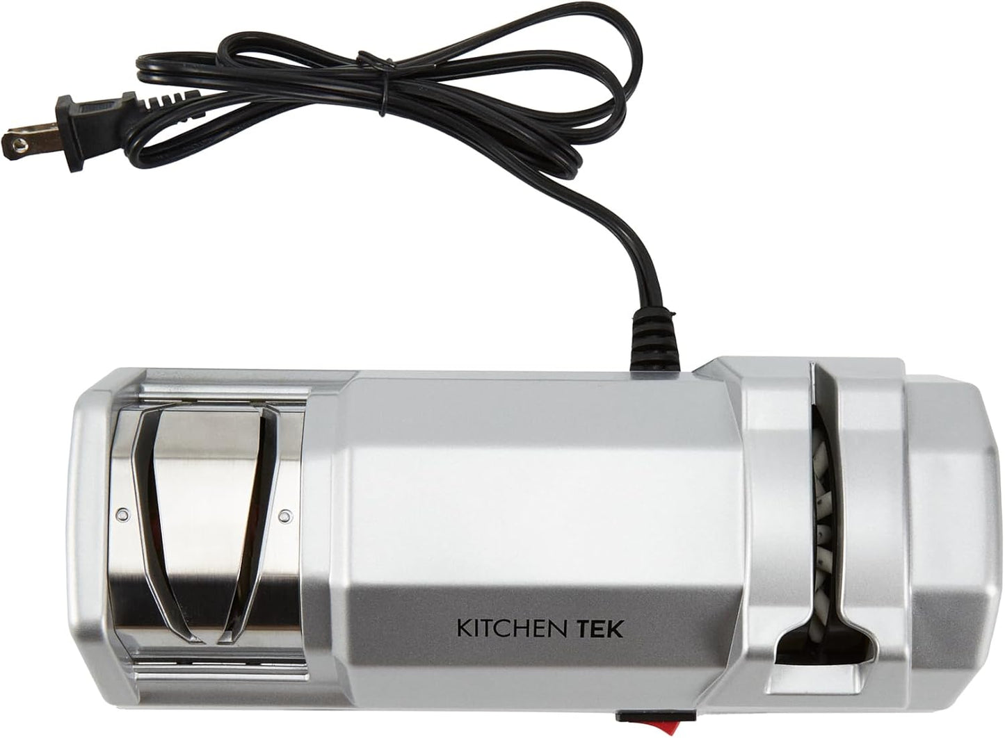 Kitchen Tek 2-Stage Electric Knife Sharpener, 1 Straight-Edge Knife Sharpener With Diamond Grinding Wheel - 120 Voltage, Quick Sharpening, Gray Plastic, For Kitchen Knives
